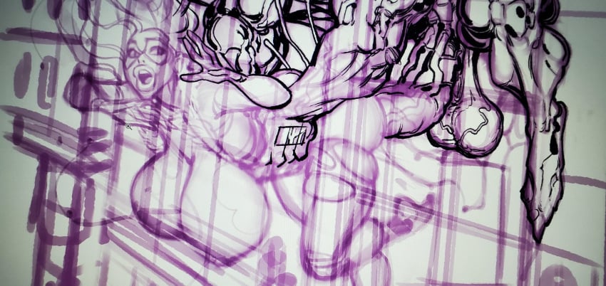 bimbo bimbo_lips bishoujomom_(juliette_michele) black_cat_(cosplay) huge_ass huge_breasts huge_cock larger_male long_hair marvel marvel_comics mask muscular_male size_difference sketch smaller_female spider-man_(series) theofficialpit venom_(marvel) work_in_progress