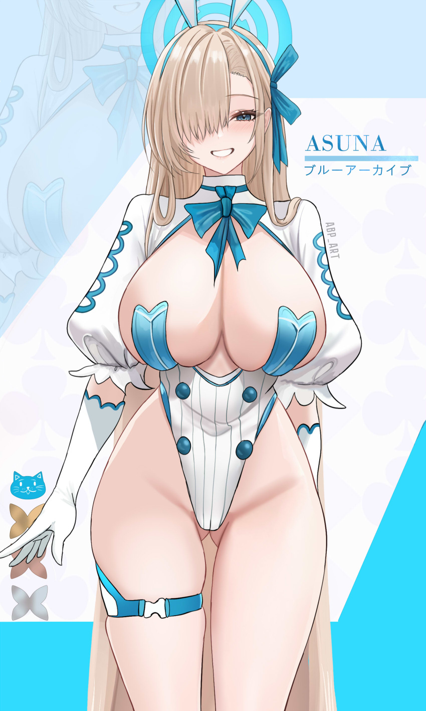 1girls asuna_(blue_archive) asuna_(bunny)_(blue_archive) blue_archive blue_eyes breasts bunny_ears bunny_girl bunnysuit female hair_over_one_eye hips huge_breasts light-skinned_female light_skin long_hair thick_thighs thighs wide_hips