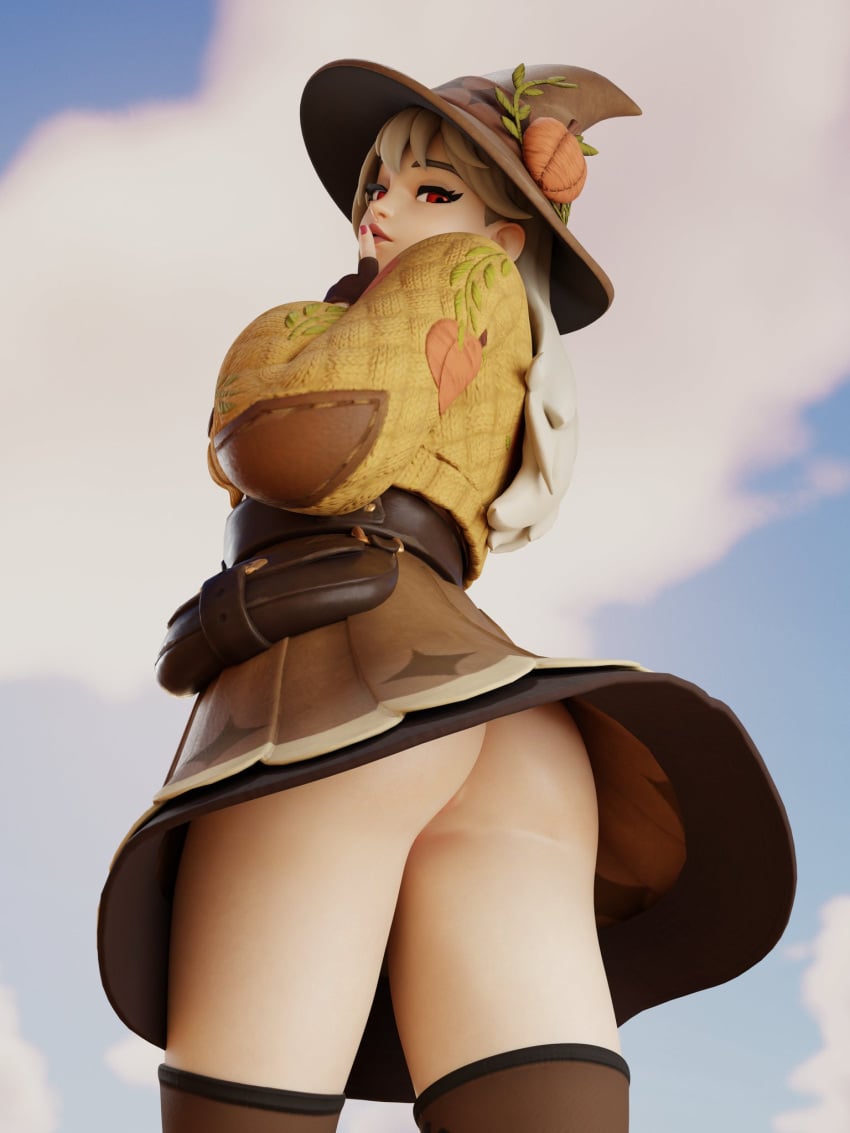 1girl 1girls 3d 3d_(artwork) 3d_model 3d_render ass ass_focus finger_to_mouth fortnite fortnite:_battle_royale lexa_(fortnite) lexa_hexbringer_(fortnite) looking_at_viewer looking_back looking_down looking_pleasured purse red_eyes skirt_up thick_thighs thighhighs thighs upskirt white_hair witch witch_costume witch_hat