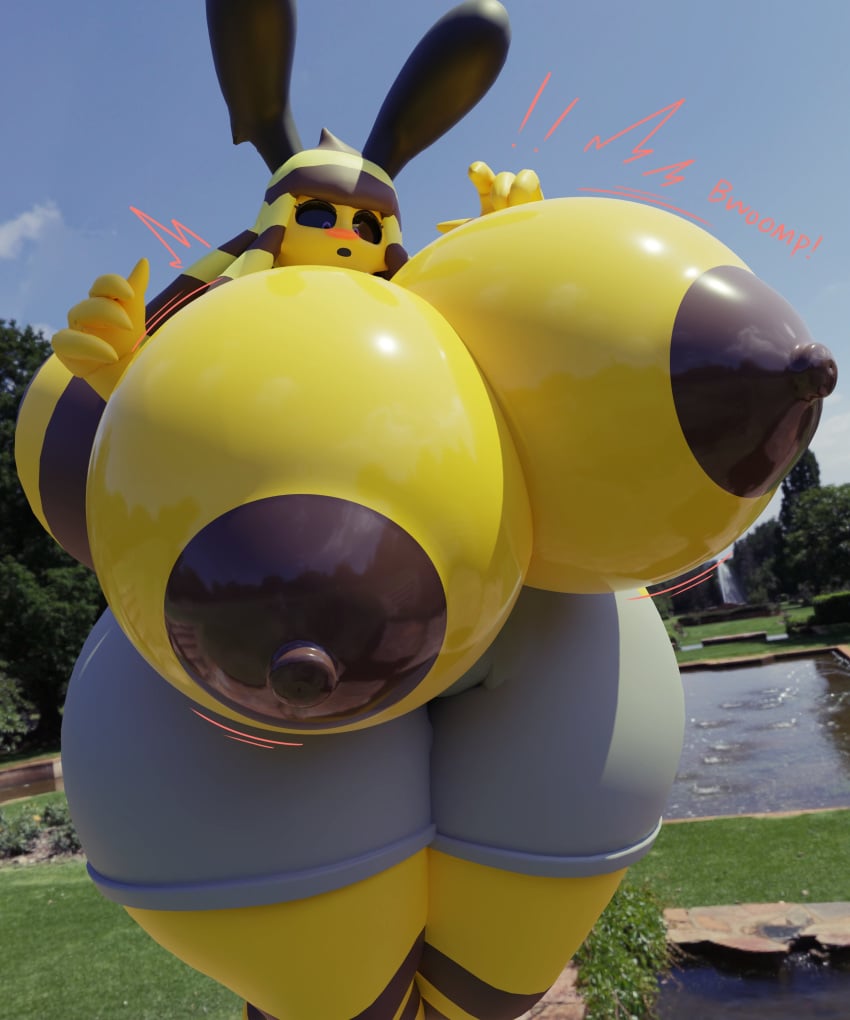 anthro bee bee_girl big_breasts breast_expansion breasts breasts_bigger_than_head breasts_out expansion female female_focus female_only huge_breasts massive_breasts tagme yellow_body zaclyn