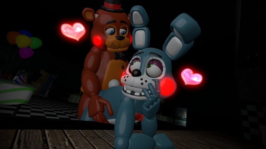 2boys 2males 3d 3d_(artwork) arcade balloon blush five_nights_at_freddy's five_nights_at_freddy's_2 garry's_mod lighting love male/male night poster posters sex slayerthefox115 stage table toy_bonnie_(fnaf) toy_freddy_(fnaf)