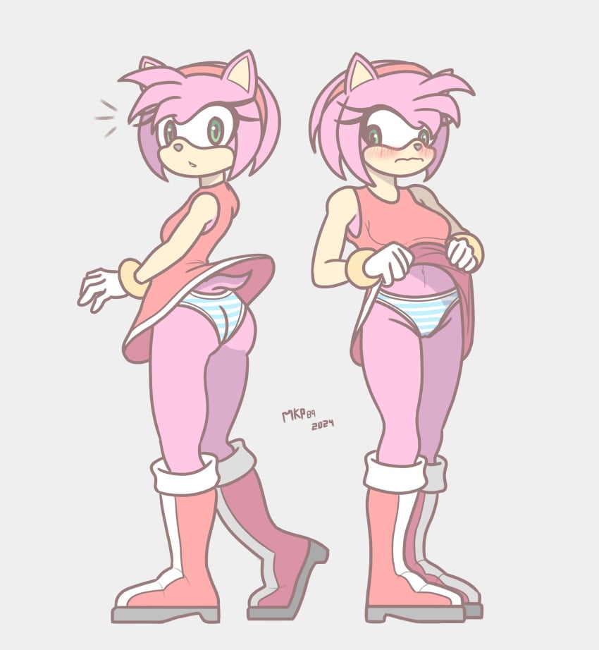 1girls amy_rose blush boots bracelet dress dress_lift female furry gloves hairband mkp89_draw panties sega sonic_(series)