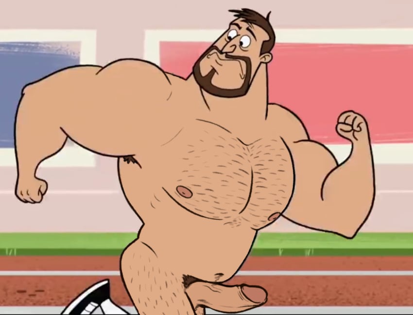 balls bara beard boner cal_(new_looney_tunes) edit erection facial_hair looney_tunes male male_only muscles muscular new_looney_tunes nude penis solo solo_male