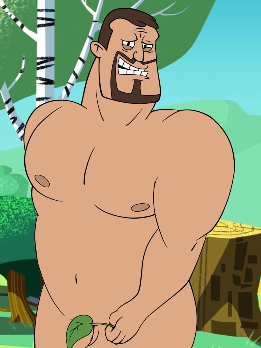 01wyoq balls bara beard cal_(new_looney_tunes) facial_hair flaccid leaf looney_tunes male male_only muscles muscular new_looney_tunes nude penis solo solo_male