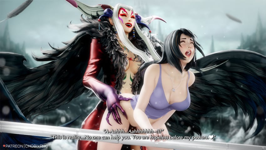 black_hair chobixpho final_fantasy final_fantasy_viii futa_on_female futanari large_breasts open_mouth rape rinoa_heartilly ultimecia wings