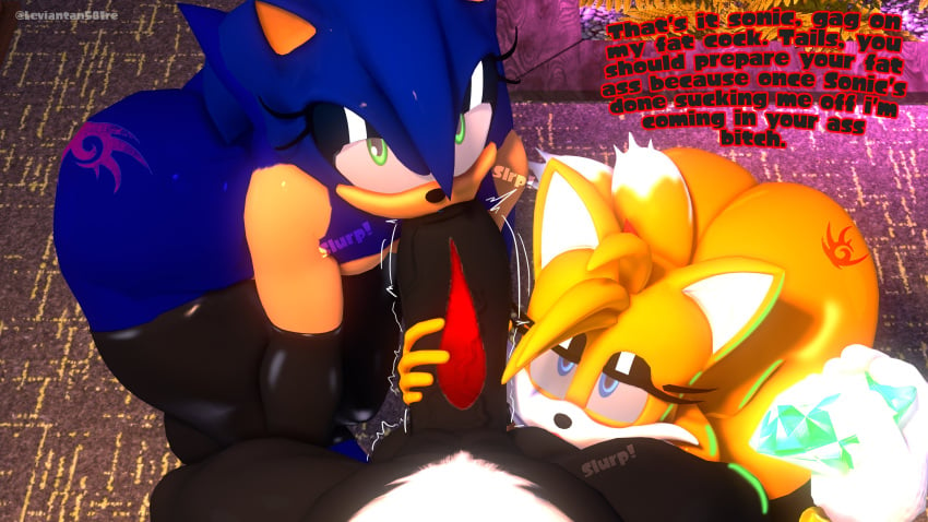 3d 3d_(artwork) anthro balls blowjob english_text erection femboy fox gay hedgehog leviantan581re looking_up looking_up_at_partner looking_up_at_viewer male male_on_femboy male_pov penis pov sex shadow_the_hedgehog sonic_(series) sonic_the_hedgehog tails tails_the_fox trio