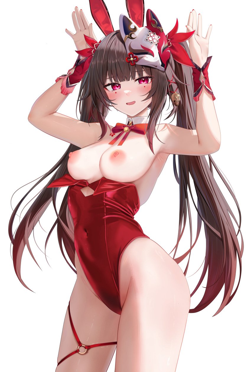 1girls armpits bare_shoulders bare_thighs black_hair blush blush breasts breasts_out brown_hair bunny_girl bunnysuit hips honkai:_star_rail honkai_(series) horny_female hoyoverse medium_breasts mihoyo nipples red_eyes ru_zhai seducing seducing_viewer seductive showing_off slim_body slim_female slim_figure slim_girl slim_waist smiling_at_viewer sparkle_(honkai:_star_rail)