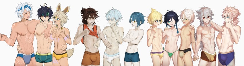 11boys abs albedo_(genshin_impact) armpits bana_gameg bare_armpits bennett_(genshin_impact) blonde_hair blue_eyes blue_hair bodysuit boxers briefs briefs_only bulge bulge_through_clothing bunny_ears chongyun_(genshin_impact) embarrassed femboy gaming_(genshin_impact) gay genderswap_(ftm) genshin_impact half_naked hourglass_figure kachina_(genshin_impact) kinich_(genshin_impact) love_triangle male_only midriff mika_(genshin_impact) mualani_(genshin_impact) navel penis_bulge razor_(genshin_impact) red_hair rule_63 shaved_armpit shirtless thick_thighs tight_clothing tighty_whities twink underwear v-line v_shape venti_(genshin_impact) xingqiu_(genshin_impact)