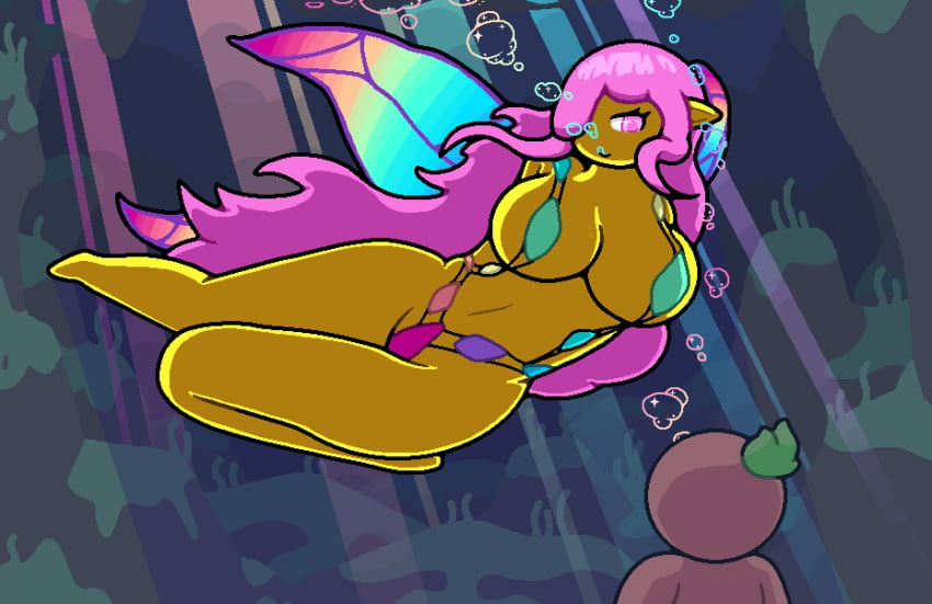 backlighting barely_clothed big_ass big_breasts big_thighs bikini boobs breasts bubbles empress empress_of_light fairy fairy_wings okami_tomato pink_hair rainbow size_difference terraria thick_thighs thighs tomato_(okami_tomato) underwater yellow_body yellow_skin