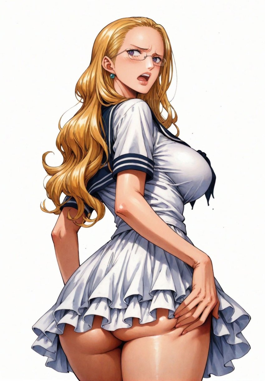 ai_generated alluring almost_naked almost_nude blonde_hair earring earrings female female_only kalifa kalifa_(one_piece) long_hair one_piece open_mouth school_girl school_uniform schoolgirl schoolgirl_uniform seducing seduction seductive seductive_body seductive_eyes seductive_gaze seductive_look seductive_mouth seductive_pose shiny_hair shiny_skin skirt voluptuous voluptuous_female yashin