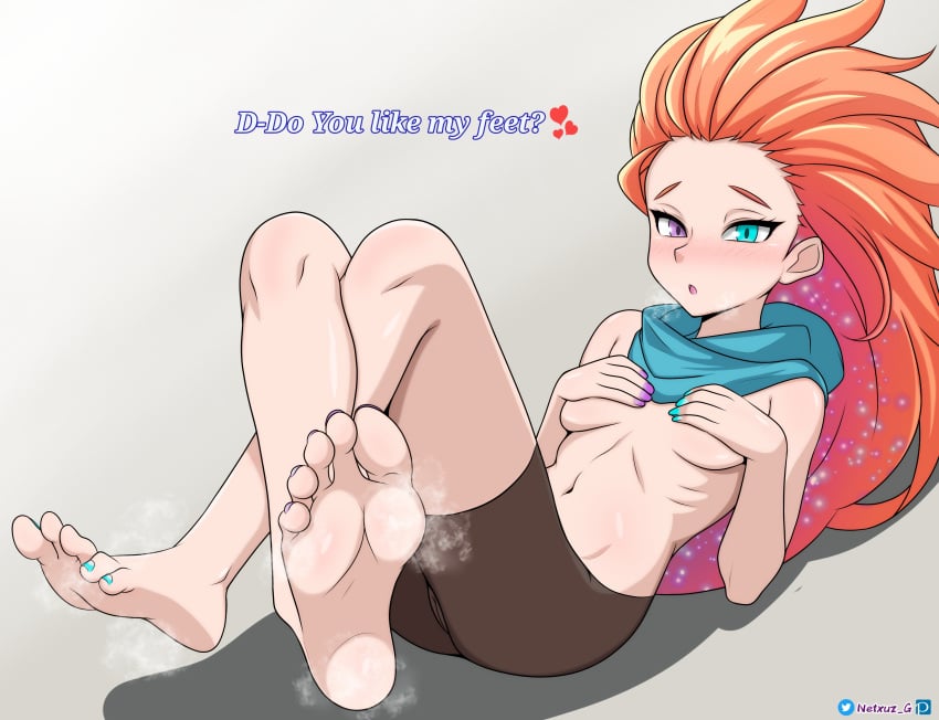 1girls breast_grab feet foot_fetish foot_focus foot_play freckles league_of_legends league_of_legends:_wild_rift netxuz_g scarf small_breasts toes zoe_(league_of_legends)