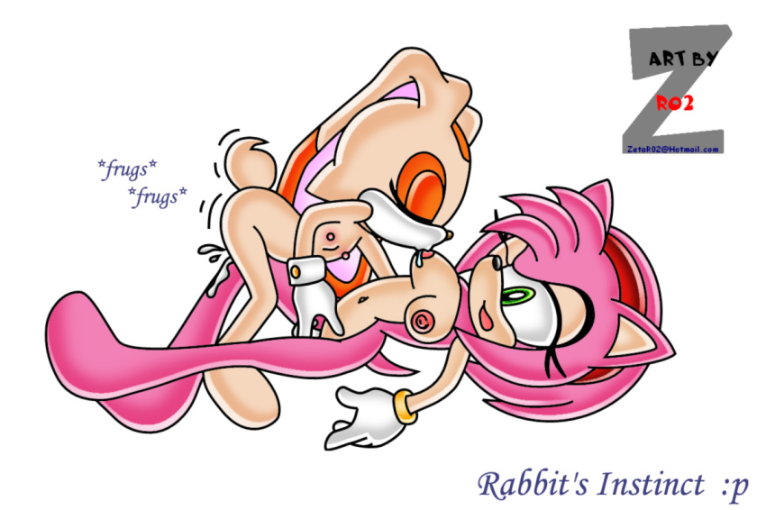 2girls amy_rose anthro areola cream_the_rabbit crotch_rub female female_only fingering fur green_eyes hedgehog multiple_girls nipple_sucking nipples nude sega sonic_(series) straight_hair wink yuri zetar02