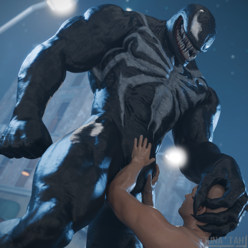 2023 3d_(artwork) abs absurd_res anthro barazoku biceps big_muscles biped digital_media_(artwork) dominant dominant_anthro dominant_male duo hi_res huge_muscles human humanoid imminent_sex junatah looking_at_another looking_at_partner male male/male mammal marvel marvel_comics muscular muscular_anthro muscular_dom muscular_male pecs submissive submissive_anthro submissive_human submissive_male symbiote