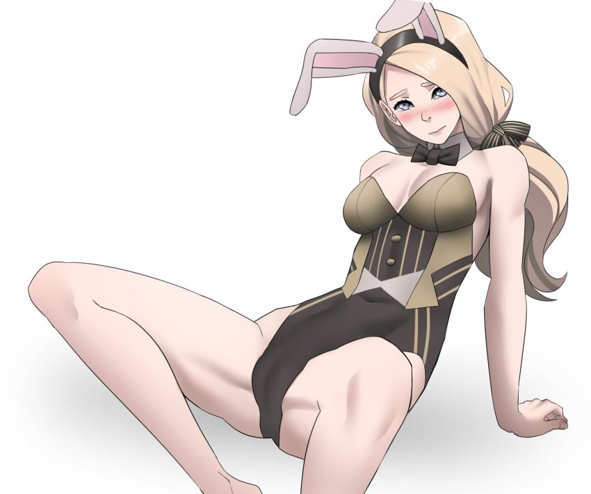 1girls alternate_costume armpits bare_arms bare_legs bare_shoulders blonde_hair blue_eyes blush breasts bunny_ears bunny_girl bunnysuit collarbone female female_only fire_emblem fire_emblem:_three_houses jourd4n legs leotard long_hair medium_breasts mercedes_von_martritz nintendo shoulders sideboob sitting solo spread_legs white_background