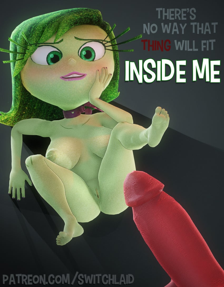 3d anger_(inside_out) disgust_(inside_out) disney eyelashes feet green_eyes green_hair green_skin inside_out interracial lips penis pixar red_skin size_difference soles switchlaid tagme