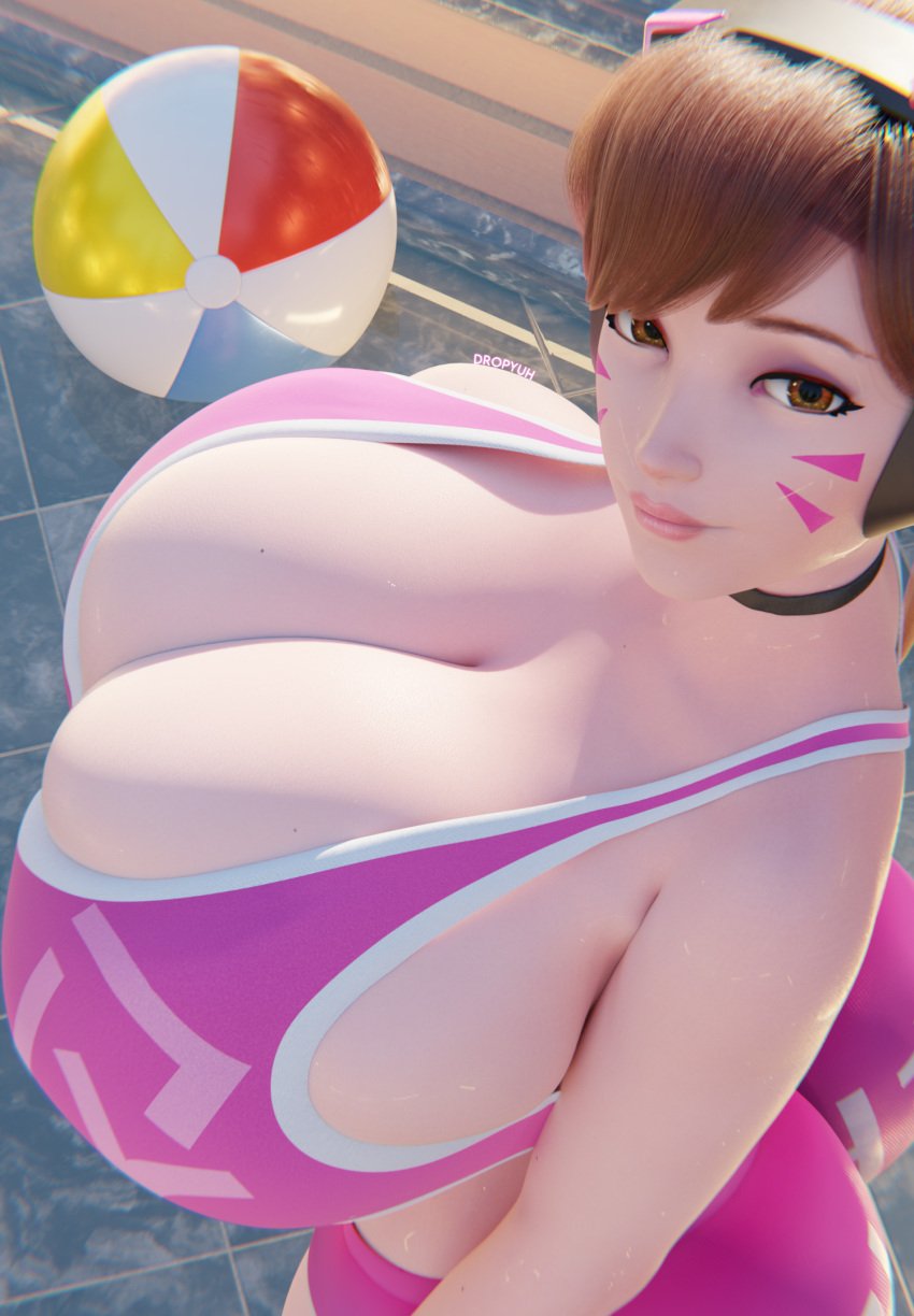 1girls 3d 3d_(artwork) alternate_breast_size areola areolae blizzard_entertainment breasts_bigger_than_head brown_eyes brown_hair cleavage d.va dropyuh_(artist) female female_focus gigantic_breasts hana_song human human_only hyper hyper_breasts korean long_hair massive_breasts overwatch overwatch_2 pink_shorts scrag_d.va shorts tagme top_heavy upper_body waist wide_hips