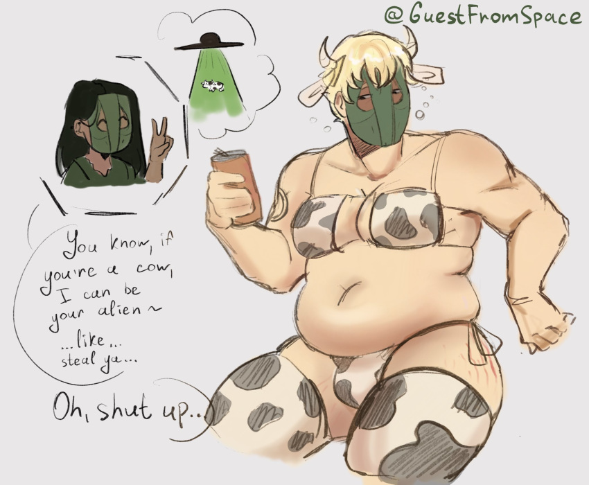 2boys chubby_male cow_lingerie cow_print cow_print_bikini cow_print_legwear cow_print_lingerie cow_print_thighhighs crossdressing dragon_[jason] fat_man komodo_[michael] male_in_lingerie manly_crossdresser mask no_nude no_sex pinup spaceguest the_price_of_flesh thighhighs