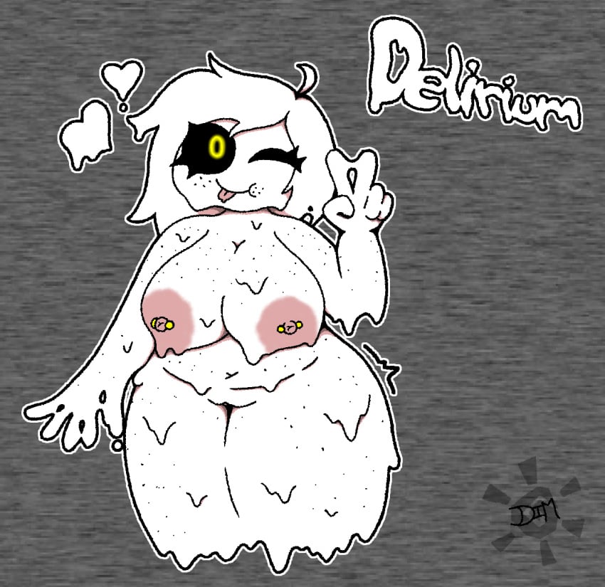 areola big_areola delirium_(the_binding_of_isaac) dimsun female freckles goo_creature heart_symbol hi_res humanoid nipple_piercing nipples nude piercing pinup pose slightly_chubby slime solo the_binding_of_isaac tongue tongue_out weird