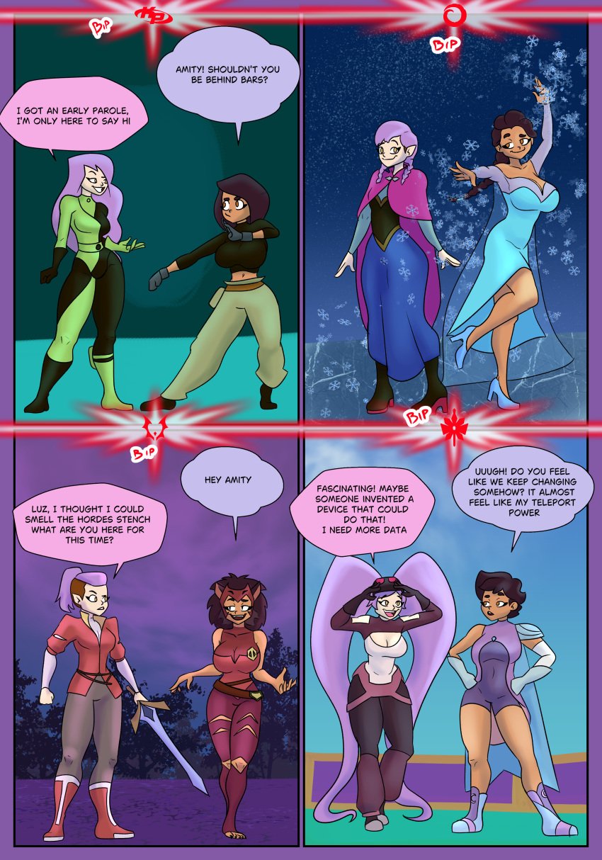 adora amity_blight anna_(frozen) big_ass big_breasts catra comic couple dark_skin dialogue disney disney_princess dress elsa_(frozen) entrapta evil_raccoon frozen_(film) glimmer_(she-ra) kim_possible kimberly_ann_possible latina long_hair luz_noceda pale_skin pointy_ears ponytail shapeshifting she-ra_and_the_princesses_of_power shego short_hair the_owl_house witch yuri