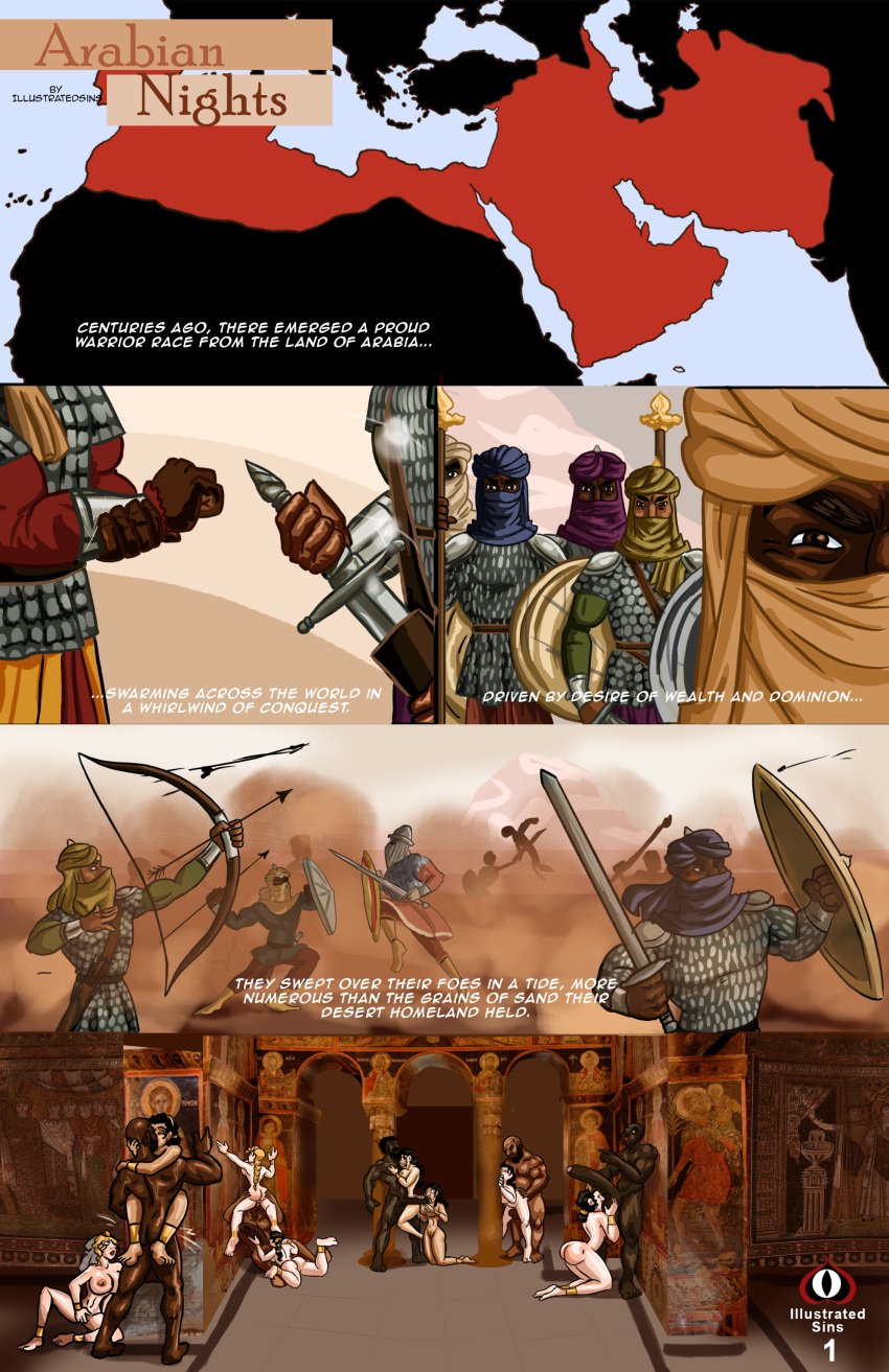 ancient arabian battle comic comic_page dark-skinned_male female historical history illustratedsins interracial male orgy