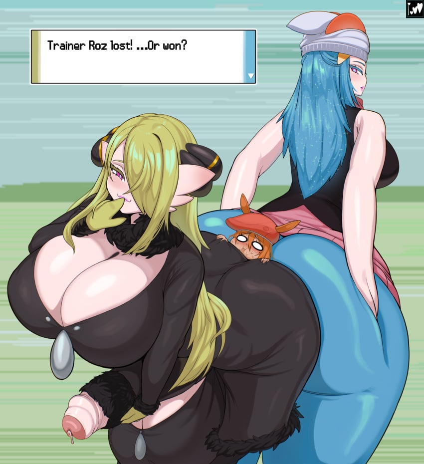 1futa 1girls anthro ass ass_sandwich balls breasts cynthia_(pokemon)_(cosplay) dat_ass dawn_(pokemon)_(cosplay) female futanari gaikiken gardevoir giantess green_hair huge_ass huge_breasts huge_cock light_skin linnea_(gaikiken) long_hair nintendo penis png pokemon pokemon_(species) pokemon_dppt thick_thighs white_body