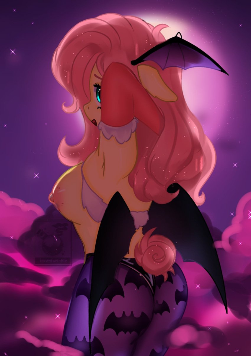 1girls bat_costume bat_pony bat_wings breasts breasts_out fluttershy_(mlp) halloween halloween_costume inconfortable my_little_pony nipples rouge_the_bat_(cosplay)