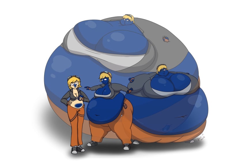 bardofswells big_breasts blonde blue_skin blueberry blueberry_inflation breasts chubby chubby_female cleavage female huge_breasts morbidly_obese songofswelling tagme thick_thighs wide_hips