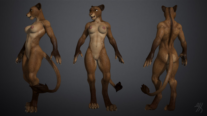 3d anthro athletic breasts brown_eyes claws digitigrade feline female fur furry lion mammal thirteeenth