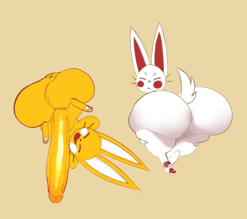 1boy 1female 1girls 1male 2d 2d_(artwork) 2d_artwork balls ballsack big_balls big_penis female fur furry furry_only ic0nmon icon_(ic0nmon) long_ears looking_back male open_mouth penis penis_bigger_than_body tagme thick thick_ass thick_thighs thighs thunder_thighs thunderthighs white_fur yellow_fur