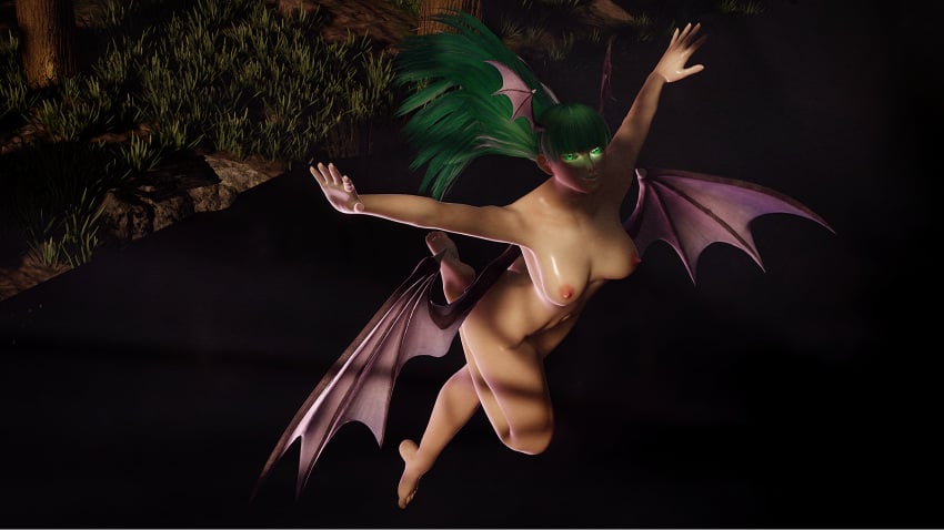 1girls 3d ass barefoot blender darkstalkers feet forsavide glowing_eyes green_eyes green_hair large_breasts looking_at_viewer marvel_vs._capcom morrigan_aensland nipples nude soles succubus succubus_wings toes wings