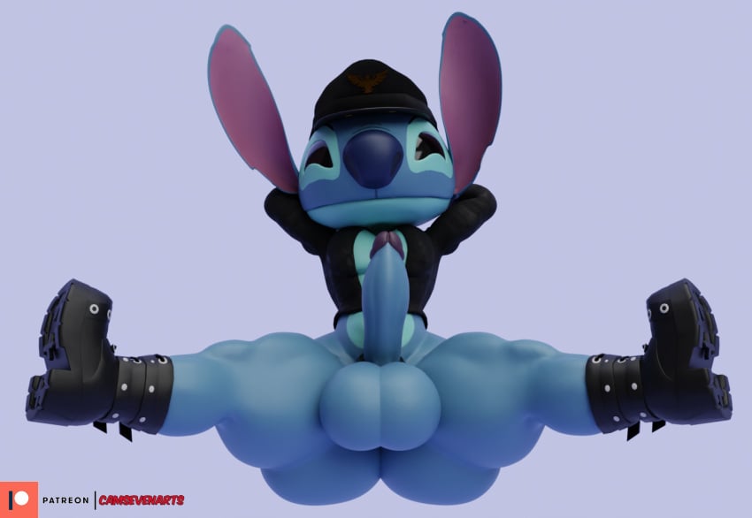 3d_model 626 alien alien_boy balls_out big_balls big_penis black_boots blue_balls blue_fur blue_penis boots camseven experiment_(lilo_and_stitch) gremlin jacket leather leather_jacket male_only penis stitch stitch_(lilo_and_stitch) thighs triceps