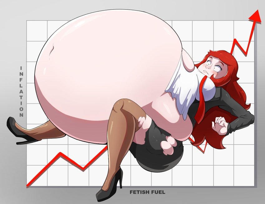 1girls belly belly_expansion economic_inflation female heels inflation red_hair text veryfilthything