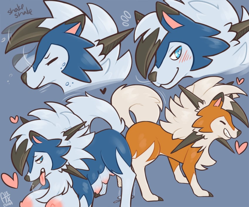 after_sex after_transformation ass_to_ass blush bodily_fluids breasts breath busty_feral butt cum duo dusk_lycanroc eyes_closed female feral fur generation_7_pokemon genital_fluids heart_symbol leaking_cum looking_back lycanroc male male/female multi_breast nintendo nipples panting pokemon pokemon_(species) puptini shaking_head shiny_lycanroc shiny_pokemon smile spikes spikes_(anatomy) tongue tongue_out