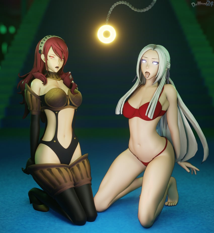 2girls armor armpits arms_behind_back bare_arms bare_legs bare_midriff bare_shoulders bare_thighs barefoot bikini_armor boots bra breasts cleavage coin collarbone crossover dochaunt24 drill_hair drooling edelgard_von_hresvelg elbow_gloves empress female female_only femsub fire_emblem fire_emblem:_three_houses floor gloves glowing glowing_eyes hair_over_shoulder half-closed_eyes high-cut_armor hypnosis indoors kneeling large_breasts legs long_hair looking_at_viewer medium_breasts midriff mind_control mitsuru_kirijo mitsuru_kirijo_(sexy_armor) multiple_girls multiple_subs naughty_face navel on_floor on_ground open_mouth panties pendulum persona persona_3 red_bra red_eyes red_hair red_panties revealing_clothes royalty saliva saliva_trail shoulders side_slit stairs thigh_boots thighs tiara tiptoes tongue tongue_out underwear very_long_hair voice_actor_connection warrior white_eyes white_hair