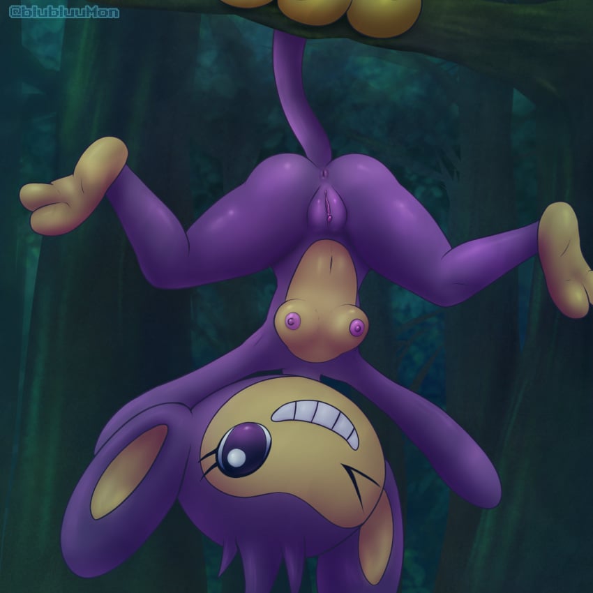 2_toes aipom anthro anus areola ass blubluumon breasts clitoris feet female generation_2_pokemon genitals hanging_from_branch hi_res looking_at_viewer nintendo nipples nude nude_anthro one_eye_closed pink_areola plant pokemon pokemon_(species) pussy small_breasts smile smiling_at_viewer solo spread_arms spread_legs spreading tail toes tree upside-down wink winking_at_viewer