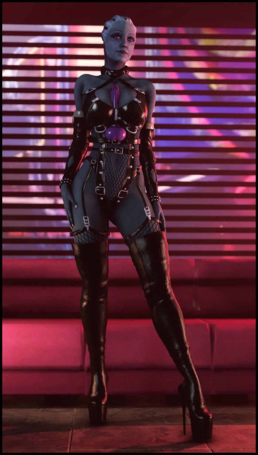 3d alien alien_girl alien_humanoid asari dildo fetish_wear foab30 leather leather_topwear liara_t'soni lingerie mass_effect