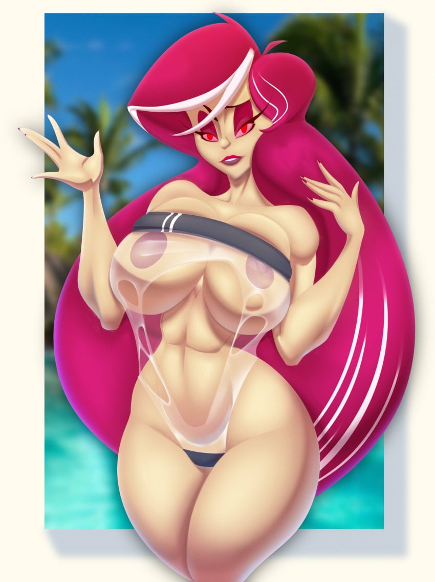 big_breasts grisswimsuit long_hair looking_at_viewer nude robot swimsuit tearing_up tentadora_(zoophobia) thick_thighs wide_hips zoophobia