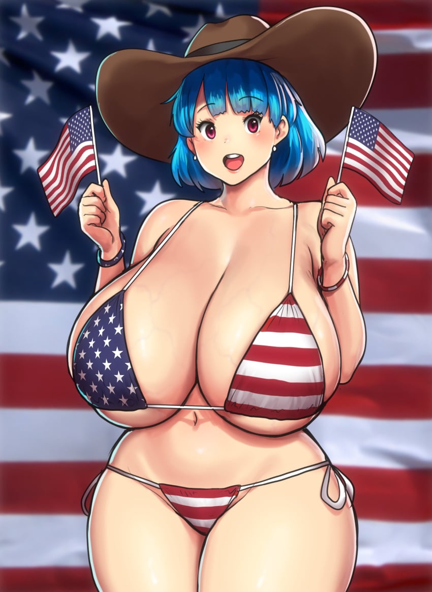 1girls 2023 american_flag american_flag_bikini big_breasts blue_hair breasts_bigger_than_head brown_hat brown_headwear busty chestnut_mouth cowboy_hat enormous_breasts errorkazoo female female_focus female_only front_view full_cleavage gigantic_breasts hair happy happy_female hat headwear huge_breasts human humongous_breasts large_breasts leather_hat leather_headwear light-skinned_female light_skin massive_breasts mature_female medium_hair pink_eyes plump_breasts red_and_white_stripes rina_atherina_(errorkazoo) round_mouth short_hair side-tie_bikini side-tie_panties sideboob slender_waist slim_waist solo solo_female solo_focus standing striped_panties thick_thighs thin_waist thunder_thighs underboob upper_body veins veiny_breasts voluptuous voluptuous_female waving_flag