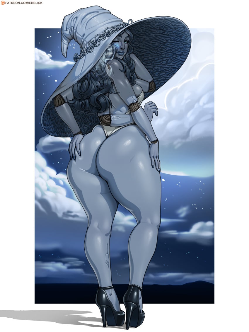 1girls 4_arms big_ass big_butt blue_body blue_hair blue_skin bubble_ass bubble_butt ebelisk elden_ring female female_focus female_only fromsoftware high_heels large_ass large_butt looking_at_viewer looking_back multi_arm multi_limb ranni_the_witch solo solo_female solo_focus