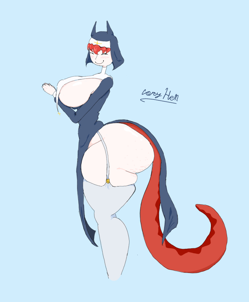 aerolei(coryhen) coryhen_(artist) demon_girl doughy_ass fat_ass horns nun tail