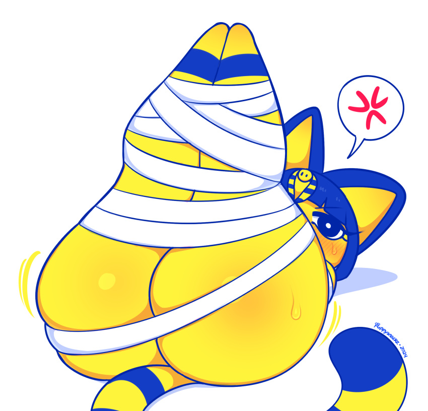 angry animal_crossing ankha ankha_(animal_crossing) big_ass blush cat_ears egyptian female furry furry_only ilovefuud legs_up nintendo puppysnackz sillysmugz tail