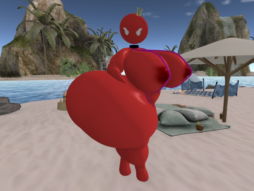 1girls 3d 3d_(artwork) alizora angry areolae barefoot beach big_breasts bikini breasts female female_only full_body nipples skimpy sling_bikini solo solo_female supraland supraland_queen