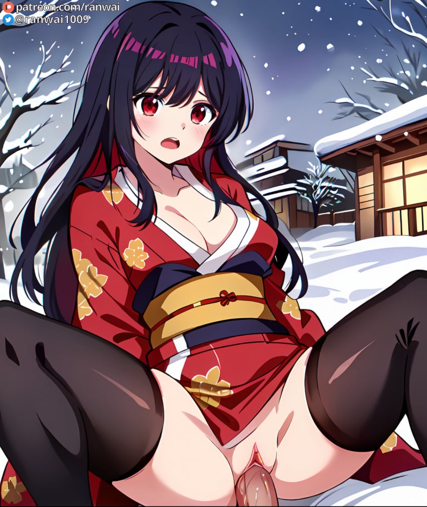 ai_generated black_hair bondage cowgirl_position kimono large_breasts manga mayonaka_heart_tune penis ranwai red_eyes red_inner_hair sex stable_diffusion thighhighs tune_in_to_the_midnight_heart two_tone_hair uzuki_shinobu vaginal_penetration vaginal_sex