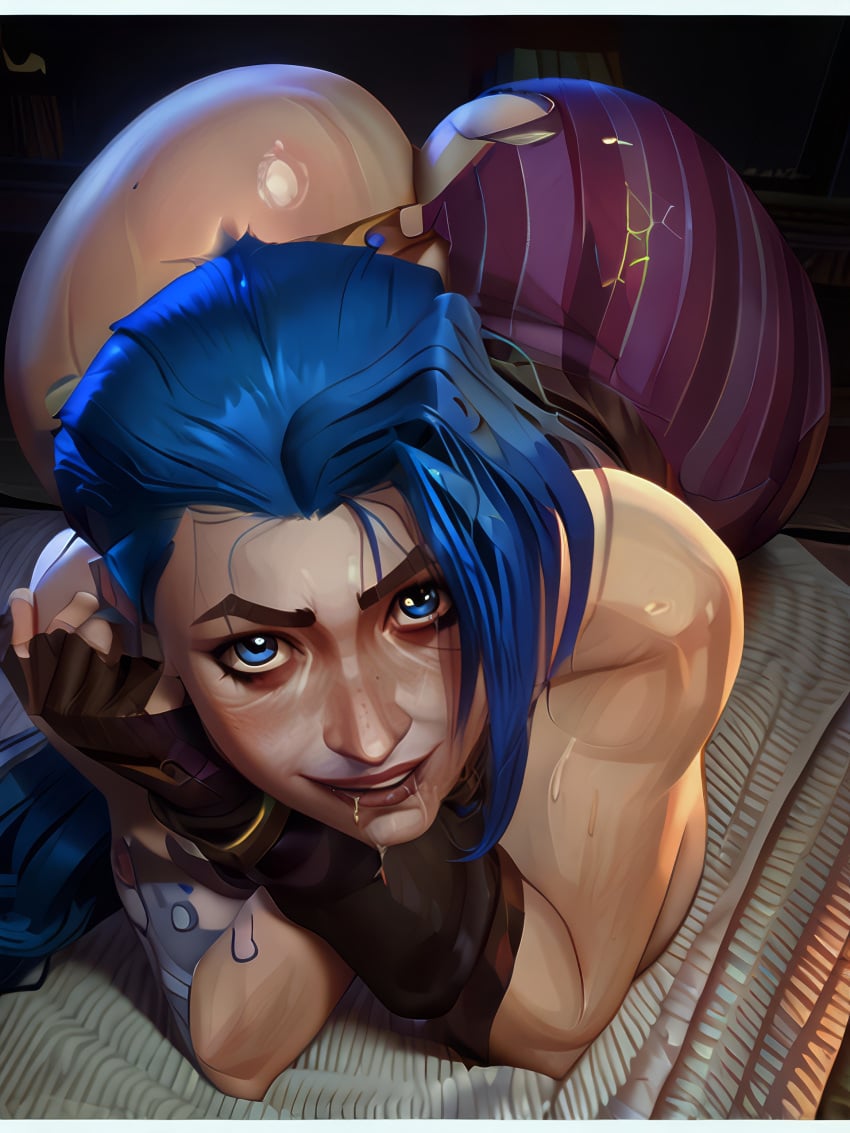 1girls 2d 2d_(artwork) 2d_artwork 3d ai_generated arcane arcane_jinx arms_crossed ass ass_bigger_than_head ass_focus ass_up big_ass big_butt blue_eyes blue_hair blush blushed blushing_female bulge bulge_through_clothing butt_focus crossed_arms drool_on_face drooling eye_contact female female_only gloves hi_res high-angle_view high_resolution highres huge_ass huge_butt jinx_(league_of_legends) large_ass large_butt league_of_legends looking_at_viewer minekezhe ponytail ponytails portrait raised_eyebrows ripped_clothing ripped_pants saliva self_upload smile smiling smiling_at_viewer solo tilted_head torn_clothes torn_clothing torn_legwear torn_pants