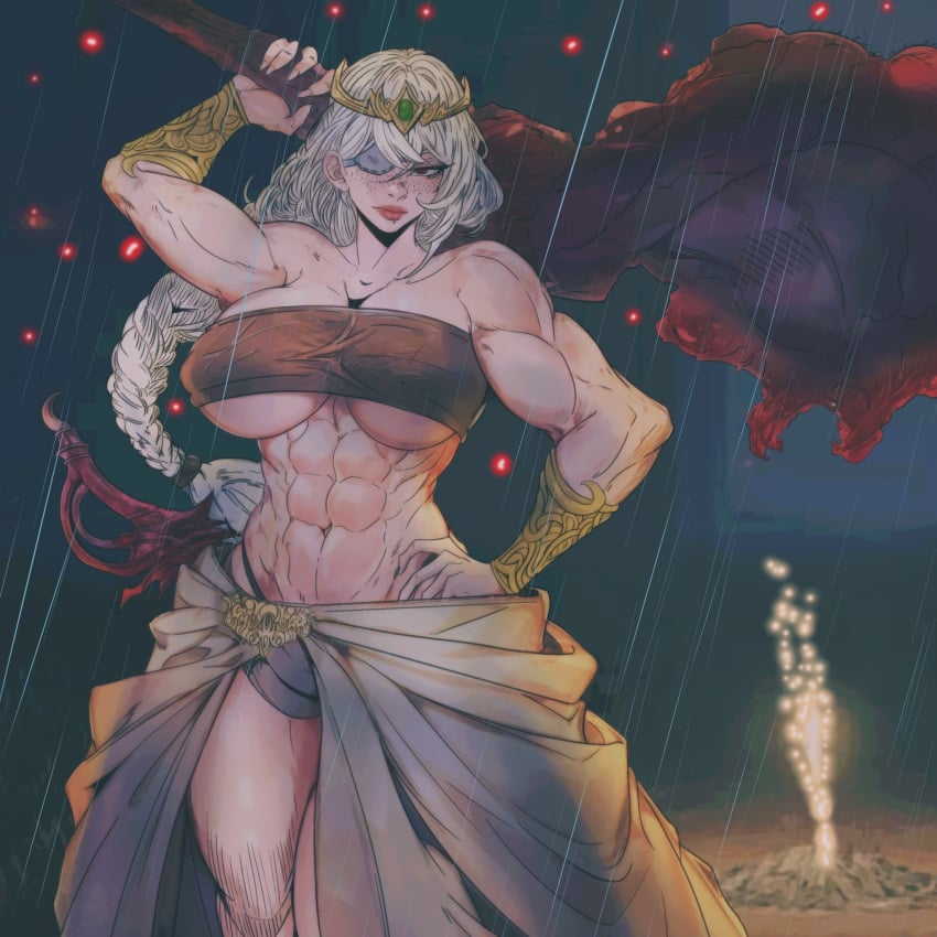 1girls abs bare_arms bare_legs bare_shoulders bare_thighs big_breasts blonde_hair clothed clothing color crown elden_ring female female_focus female_only fit_female fromsoftware hi_res large_breasts light-skinned_female light_skin long_hair looking_at_viewer master_dcj muscles muscular muscular_arms muscular_female muscular_legs muscular_thighs solo solo_female tagme tarnished thick_thighs weapon