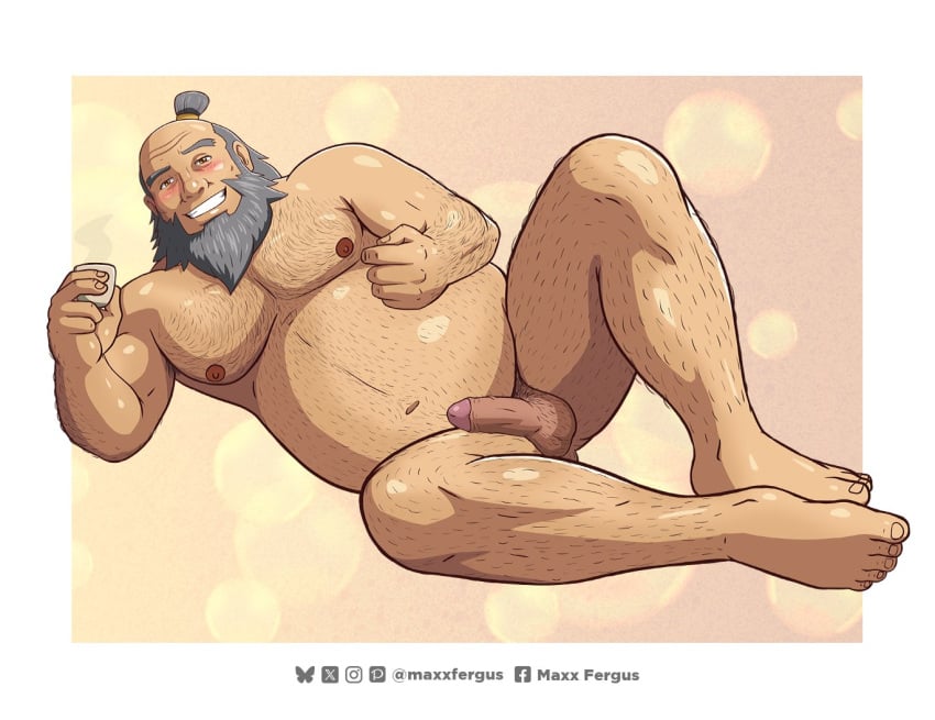 1boy artist_name avatar_legends avatar_the_last_airbender balls beard body_hair boner erection facial_hair fire_nation iroh lying_on_side male male_only masculine maxxfergus nude penis solo solo_male