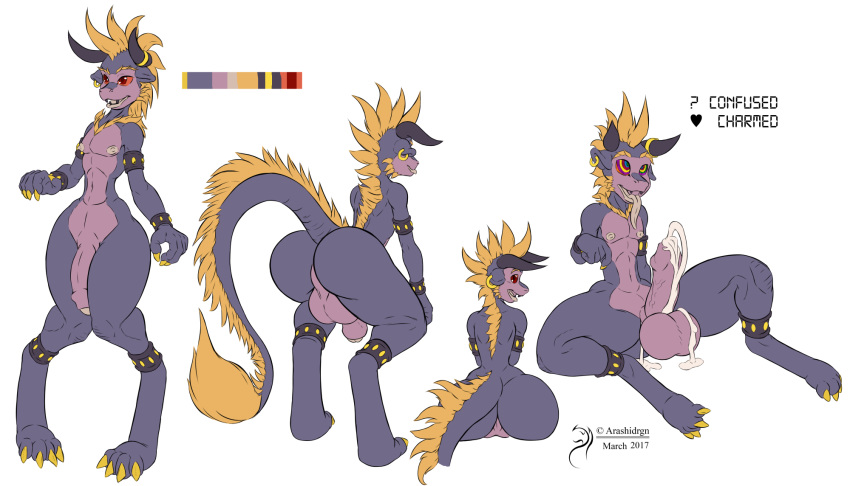 2017 anthro arashidrgn ass balls behemoth big_butt canine claws color_palette cum erection final_fantasy hair horn huge_butt humanoid_penis hypnosis male male_only mammal mind_control muscular nipples nude open_mouth penis simple_background solo spiral_eyes square_enix thick_thighs tongue video_games white_background