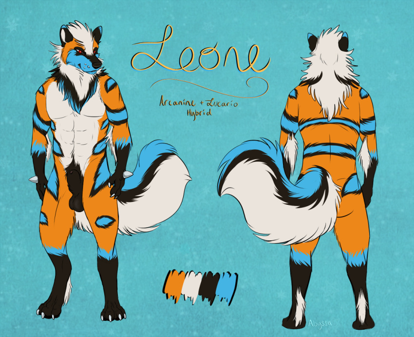 1boy abyssa arcanine canine furry fusion hybrid leone_(original_character) lucario male male_only mammal muscular nintendo original_character pokemon pokemon_(species) solo testicles text video_games