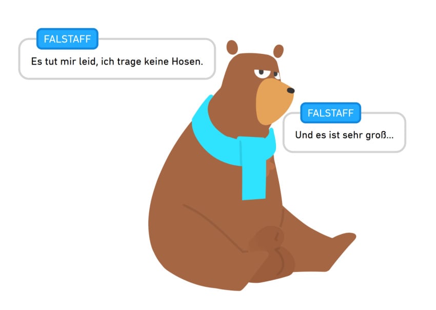 balls bear brown_body brown_fur clothing digital_media_(artwork) duolingo falstaff_(duolingo) fur genitals lechecker looking_at_viewer male mammal nude scarf simple_background solo text translated