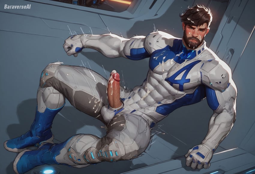 abs ai_generated ass bara baraverse beard biceps bulge cum daddy dilf erect_penis erection hairy male male_only marvel marvel_rivals masturbation mature_male mr_fantastic mr_fantastic_(marvel_rivals) muscular muscular_male orgasm pecs penis tight_clothing uncensored